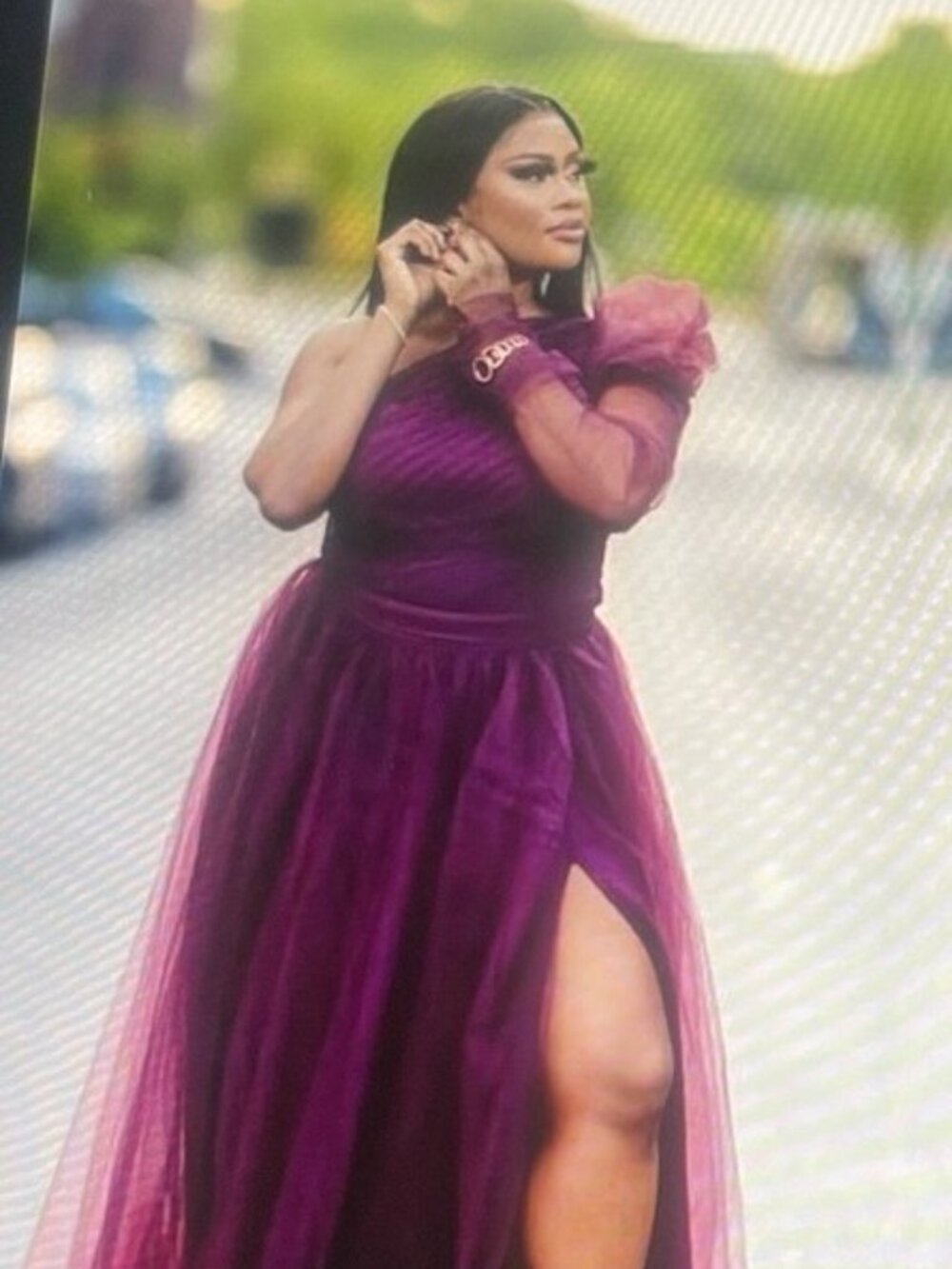NWOT Purple 1XL One Shoulder Tulle Ruffle Formal Gown